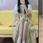Short-sleeve Plain Shirt / A-line Loose-fit Midi Dress
