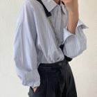 Oversized Striped Long-sleeve Shirt Stripe - Blue & White - One Size