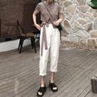 Set: Short-sleeve Asymmetrical T-shirt + Cropped Pants