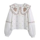 Long-sleeve Embroidered Wide-collar Blouse
