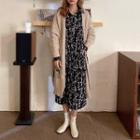 Cable Knit Long Cardigan / Long-sleeve Floral Dress