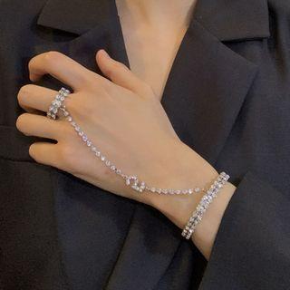 Rhinestone Number Bangle Ring Silver - One Size