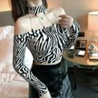 Cold Shoulder Zebra Long-sleeve Top