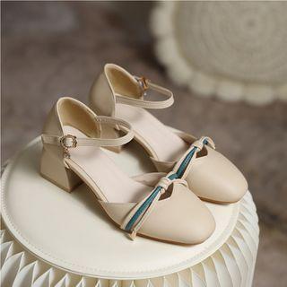Block Heel Knotted Ankle Strap Dorsay Pumps