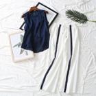 Set: Sleeveless Top + Contrast-trim Pants