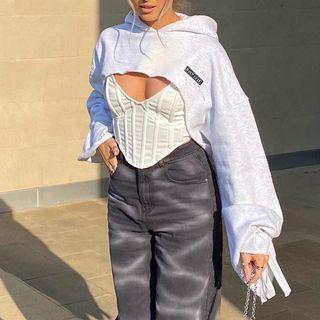 Puff Sleeve Loose-fit Crop Hoodie