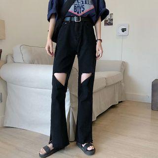 High-waist Distressed Split Jeans