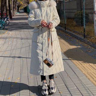 Faux Fur Trim Hooded Quilted Long Coat