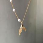 Mermaid Tail Pendant Faux Pearl Asymmetrical Necklace 1 Pc - Gold - One Size