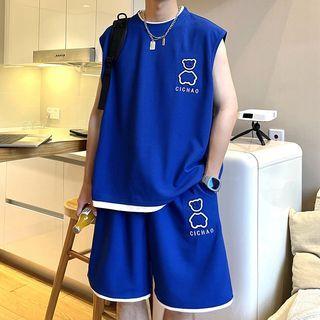 Set: Mock Two-piece Tank Top + Shorts