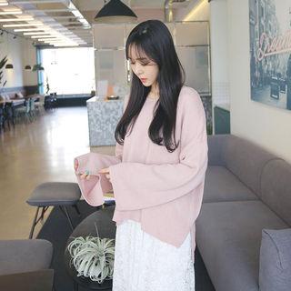 Drop-shoulder Tie-back Sweater