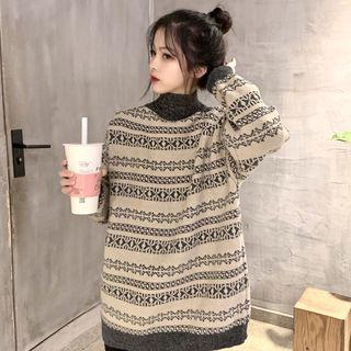 Pattern Mock Neck Sweater As Shown In Figure - One Size