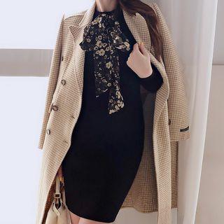 Floral Tie-neck Knit Sheath Dress