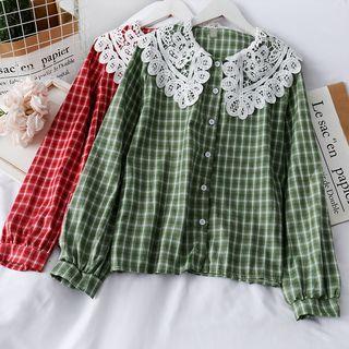 Doll Collar Lace Plaid Shirt