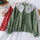 Doll Collar Lace Plaid Shirt