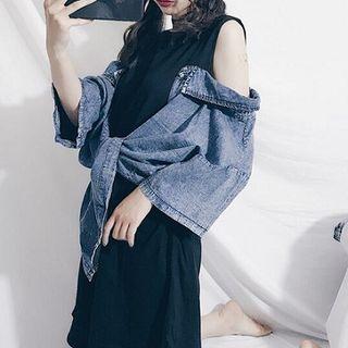Set:plain Loose-fit Sleeveless Dress+denim Jacket