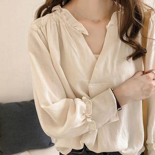 V-neck Frill-trim Shirt
