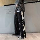 High-waist Printed Button-up Straight-cut Pants