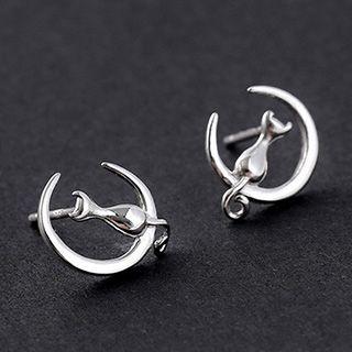 Sterling Silver Cat Moon Earrings