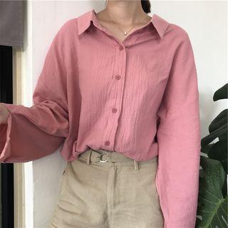 Plain Long-sleeve Blouse / Shorts