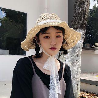 Lace Tie Straw Hat