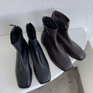 Square-toe Faux Leather Short-boots