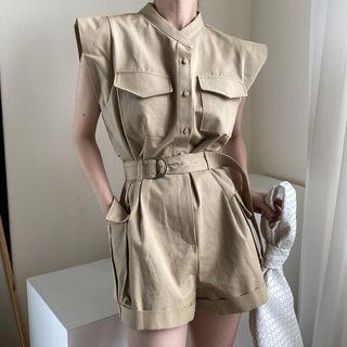 Cap Sleeve Plain Cargo Romper