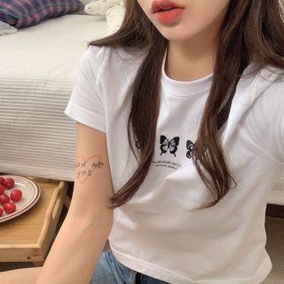 Short-sleeve Butterfly T-shirt White - One Size