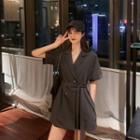 Short-sleeve Double Breasted Tie-waist Playsuit