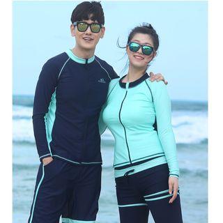 Couple Matching Two-tone Bikini / Swim Shorts / Swim Pants / Long-sleeve Rashguard / Set