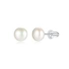 Sterling Silver Exquisite Simple Round White Freshwater Pearl Stud Earrings Silver - One Size