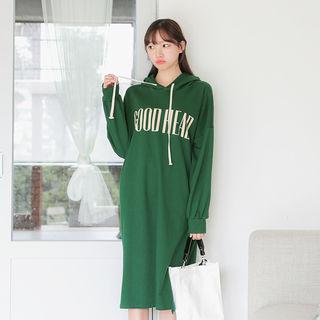 Dolman-sleeve Lettering Midi Hoodie Dress