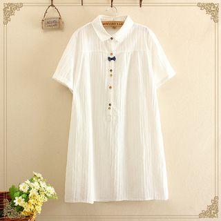 Bow Accent Short Sleeve Shirt Dress