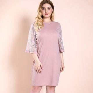 Plus Size 3/4-sleeve Lace Panel Sheath Dress