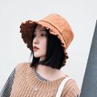 Frill Trim Faux Suede Bucket Hat