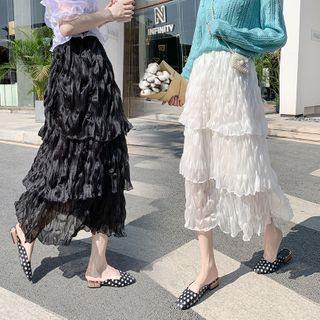 Shirred Midi Layered Chiffon Skirt
