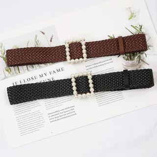 Faux Pearl Buckle Woven Belt