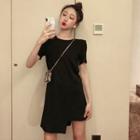 Short-sleeve Asymmetric A-line Mini Dress Black - One Size