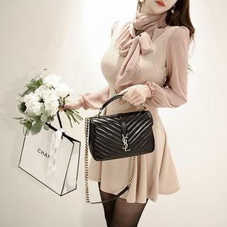 Scallop-hem Cable-knit A-line Dress