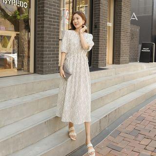 Drawstring Shirred Maxi Floral Dress