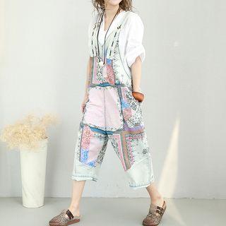 Printed Wide-leg Cropped Jumper Pants As Shown In Figure - One Size