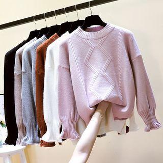 Lantern-sleeve Ribbed Sweater