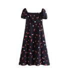 Short-sleeve Square-neck Fruit Print Midi Dress