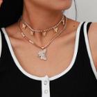 Set Of 2: Rhinestone Butterfly Necklace