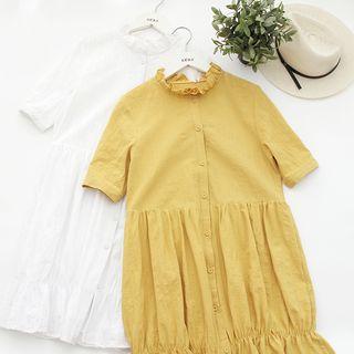 Plain Frill Trim Short Sleeve Dress