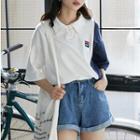 Color Block Short-sleeve Polo Shirt As Shown In Figure - One Size