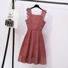 Sleeveless Lace Trim Chiffon A-line Midi Dress