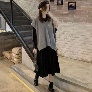 Set: Plain Vest + Long-sleeve Midi Dress