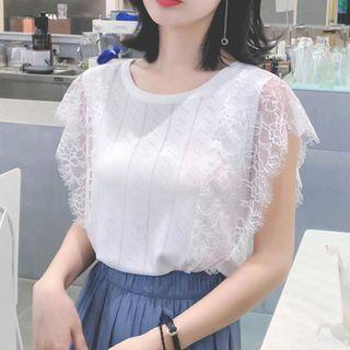 Lace Trim Cap-sleeve Knit Top