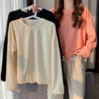 Drawstring-hem Long-sleeve T-shirt